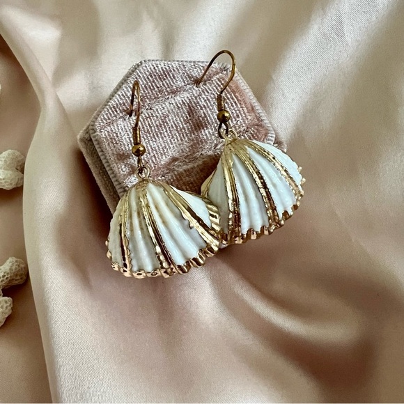Sea Shell Gold Plated Hook Earrings - Picture 5 of 7